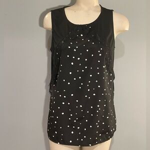 Black with White Polka Dots and Lace Design Sleeveless Blouse Top woman’s SP